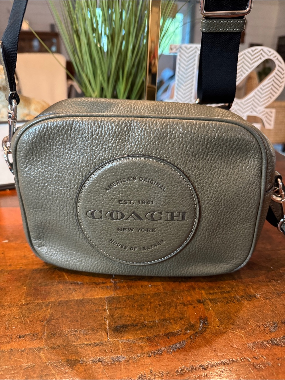 Coach Dempsey Pebbled Leather Camera Bag in Olive